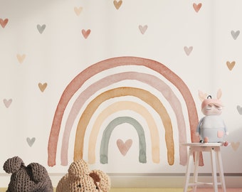 Wall Sticker Rainbow Watercolor Removable plus watercolor hearts, Kids place, Rainbows, Rainbow decor, Colorful Rainbow, Children room A61