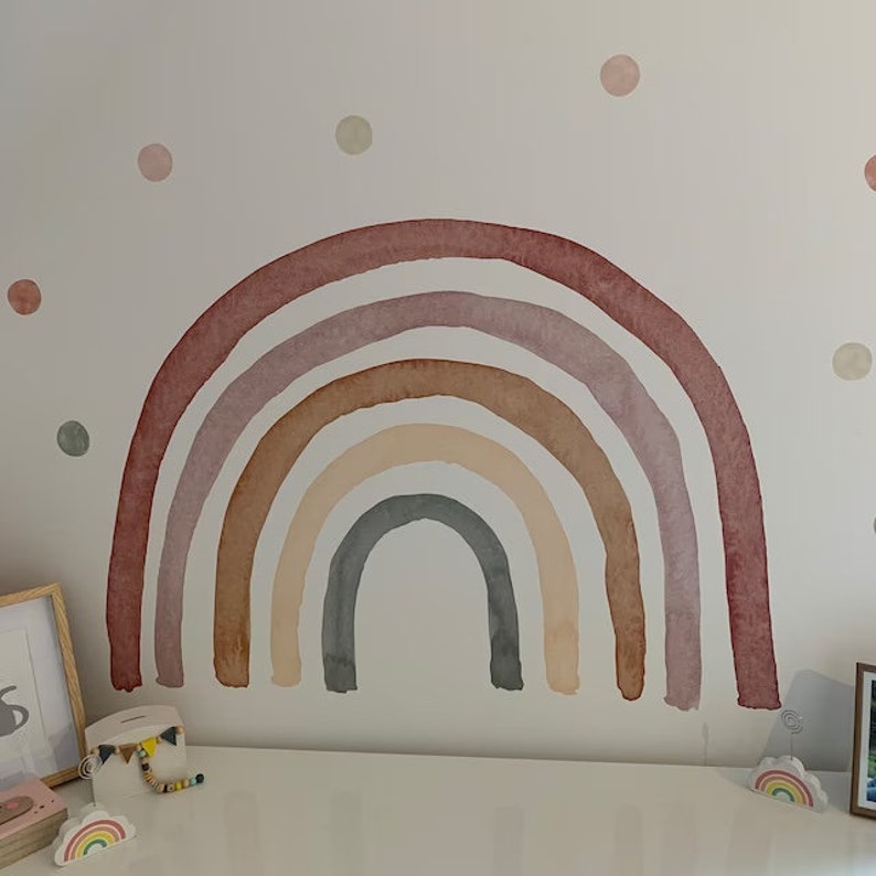 Sticker mural aquarelle arc-en-ciel, pois bohèmes amovibles et aquarelles, décoration de chambre d'enfant, endroit d'enfant, arcs-en-ciel, décoration arc-en-ciel A59 image 5