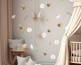 Children's wall stickers leaves, daisies and bees AM209