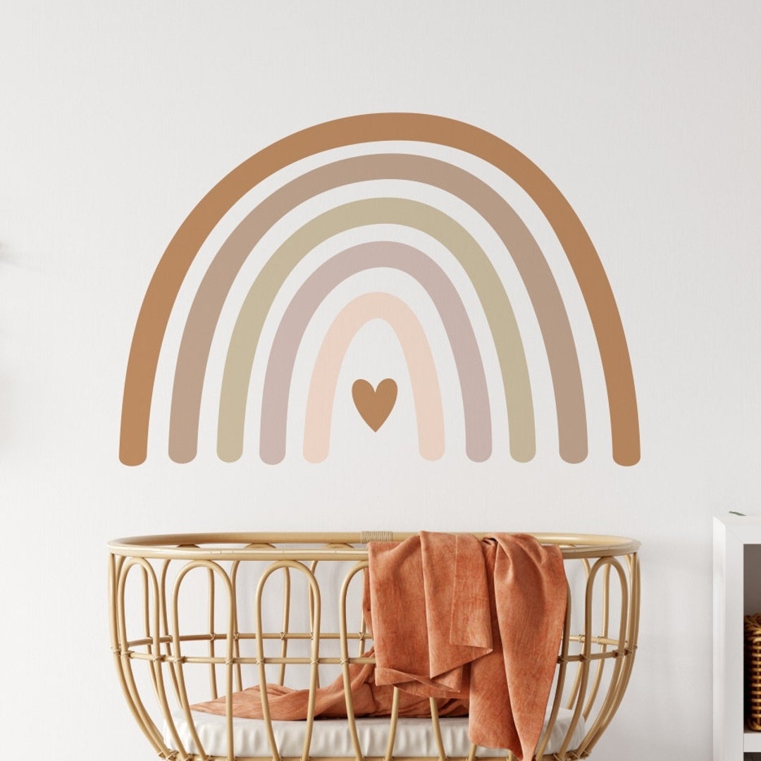 Wall Sticker Rainbow Drawn With a Heart, Boho Rainbow Decal, Brown ...