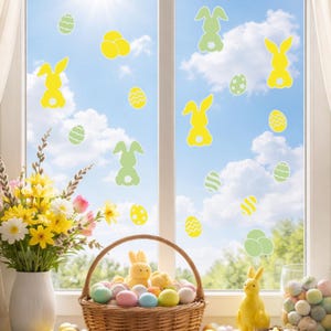 Doppelseitiges Fensterbild Osterhasen und Ostereier W14