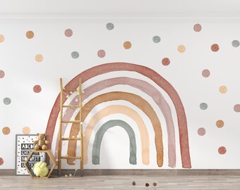 Watercolor Rainbow and Dots Wallpaper, Kids room decoration, Peel and stick wallpaper, Removable wallpaper, Custom wallpaper, Boho TF20