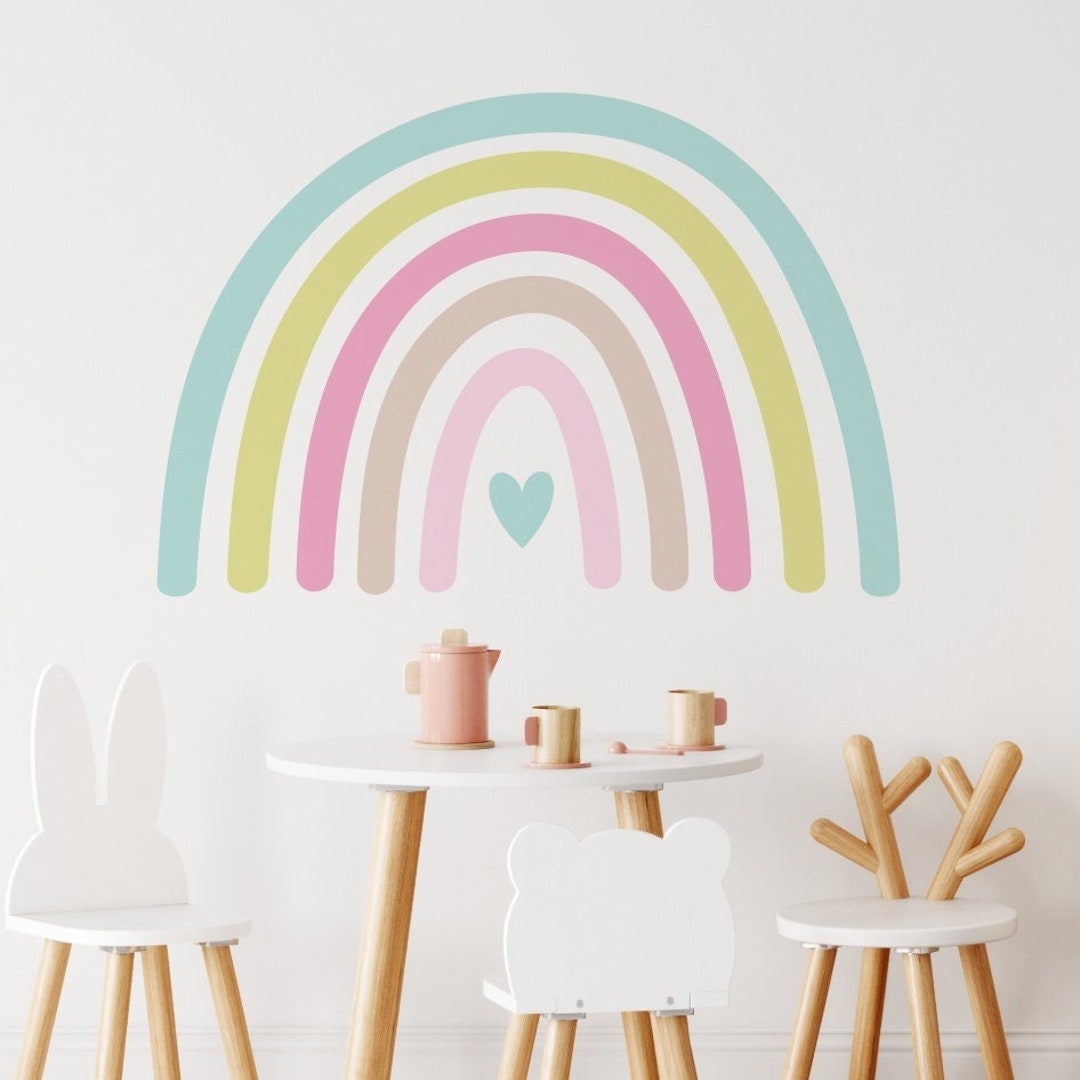 Wall Sticker Rainbow Drawn With a Heart, Pastel Rainbow Wallsticker
