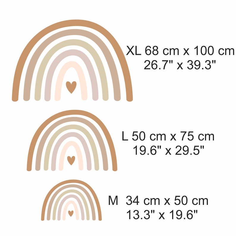 Wandaufkleber Regenbogen mit Herz gezeichnet, neutrale Farben, Boho-Regenbogenaufkleber, Regenbogen und Herz, abnehmbarer Aufkleber, A73 Bild 8