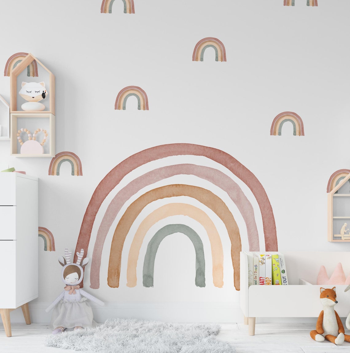 Wall Sticker Rainbow Watercolor Removable and Watercolor Mini Rainbows ...