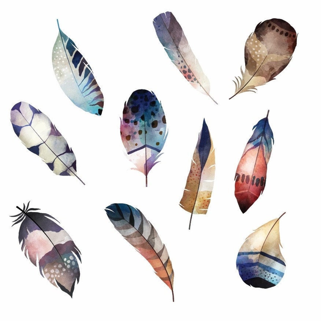 Feather Stickers Watercolor, Sticker Set, Kids Room Decor, Stickers to