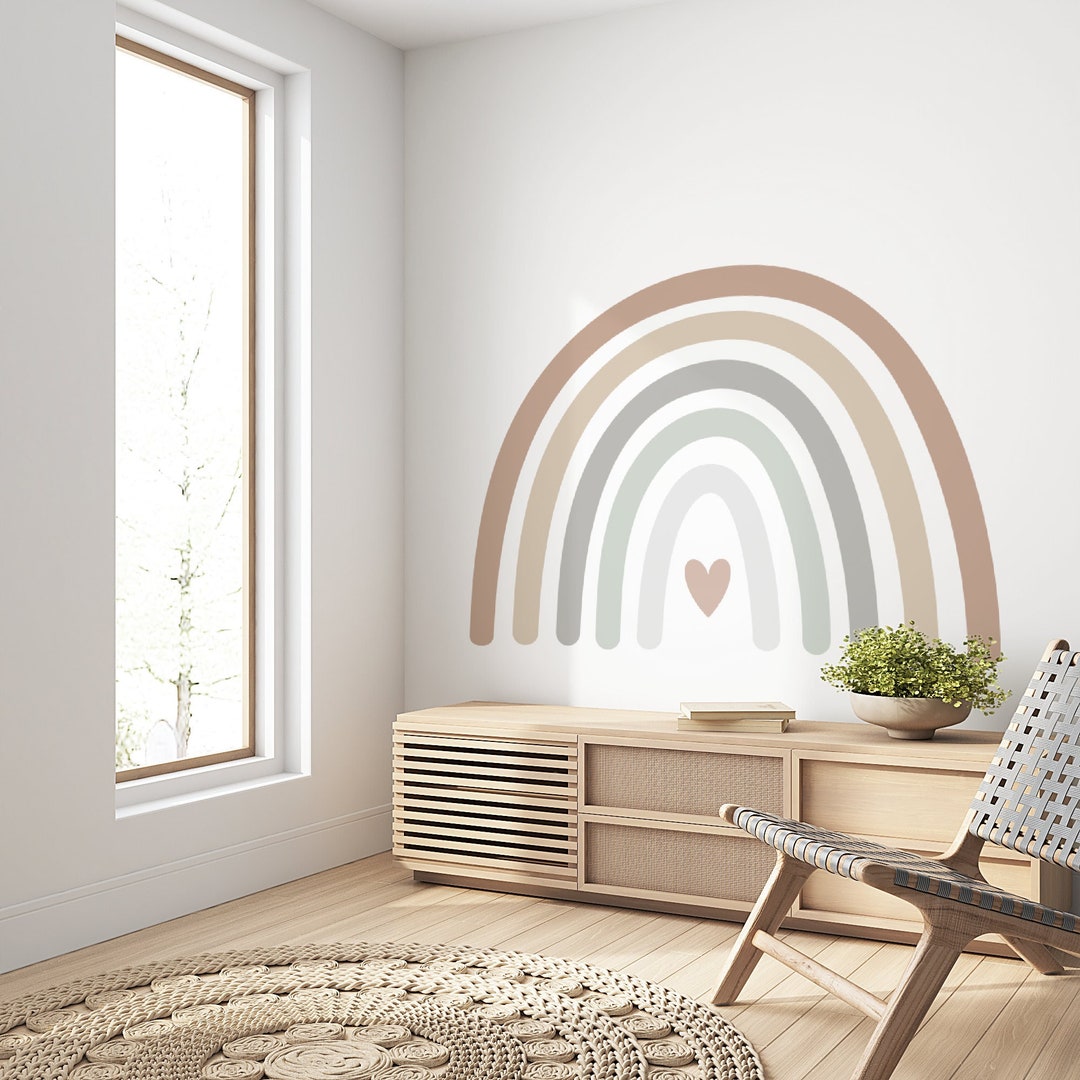Wall Sticker Rainbow Drawn With a Heart, Neutral Colors, Boho Rainbow ...