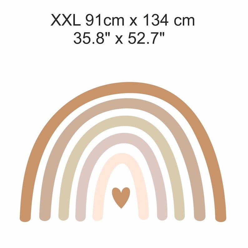 Wandaufkleber Regenbogen mit Herz gezeichnet, neutrale Farben, Boho-Regenbogenaufkleber, Regenbogen und Herz, abnehmbarer Aufkleber, A73 Bild 7