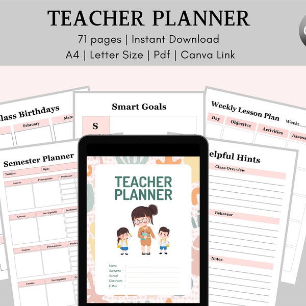 Teacher Planner, Lesson Organizer, Academic Agenda, Weekly Planner, School Year Schedule