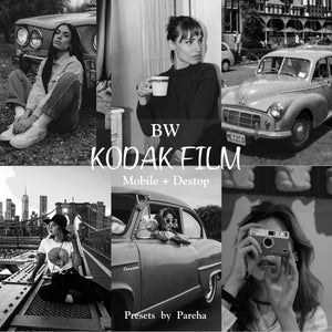 20 Black & White Lightroom Presets, Kodak Portra Film, Mobile and Desktop Vintage, Retro Black and White Filters, Grain Analog Film Presets