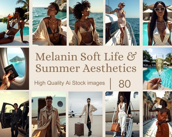 Luxury Black Woman Soft Life Stock Photo, Melanin Travel, Self-Care, and Wealth Aesthetic, Elegant Lifestyle Branding & Wellness Photography