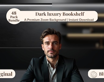 4K Dark Luxury Bookshelves Zoom Background (48 Pack)