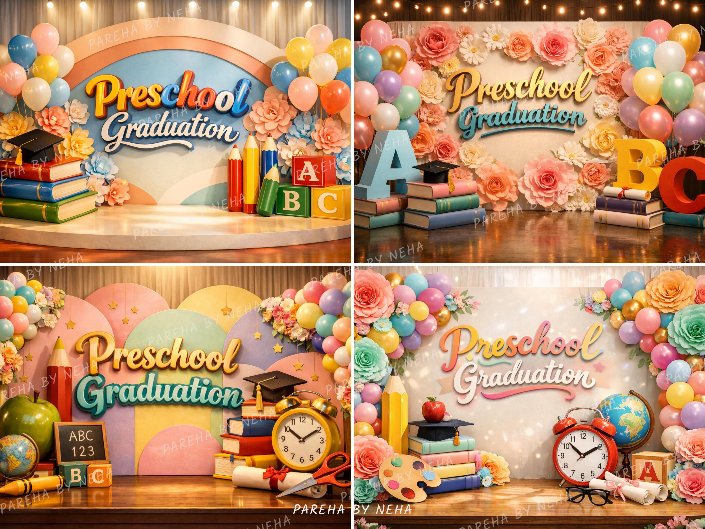 10 Premium Luxury Preschool Graduation Digital Backdrop for ...