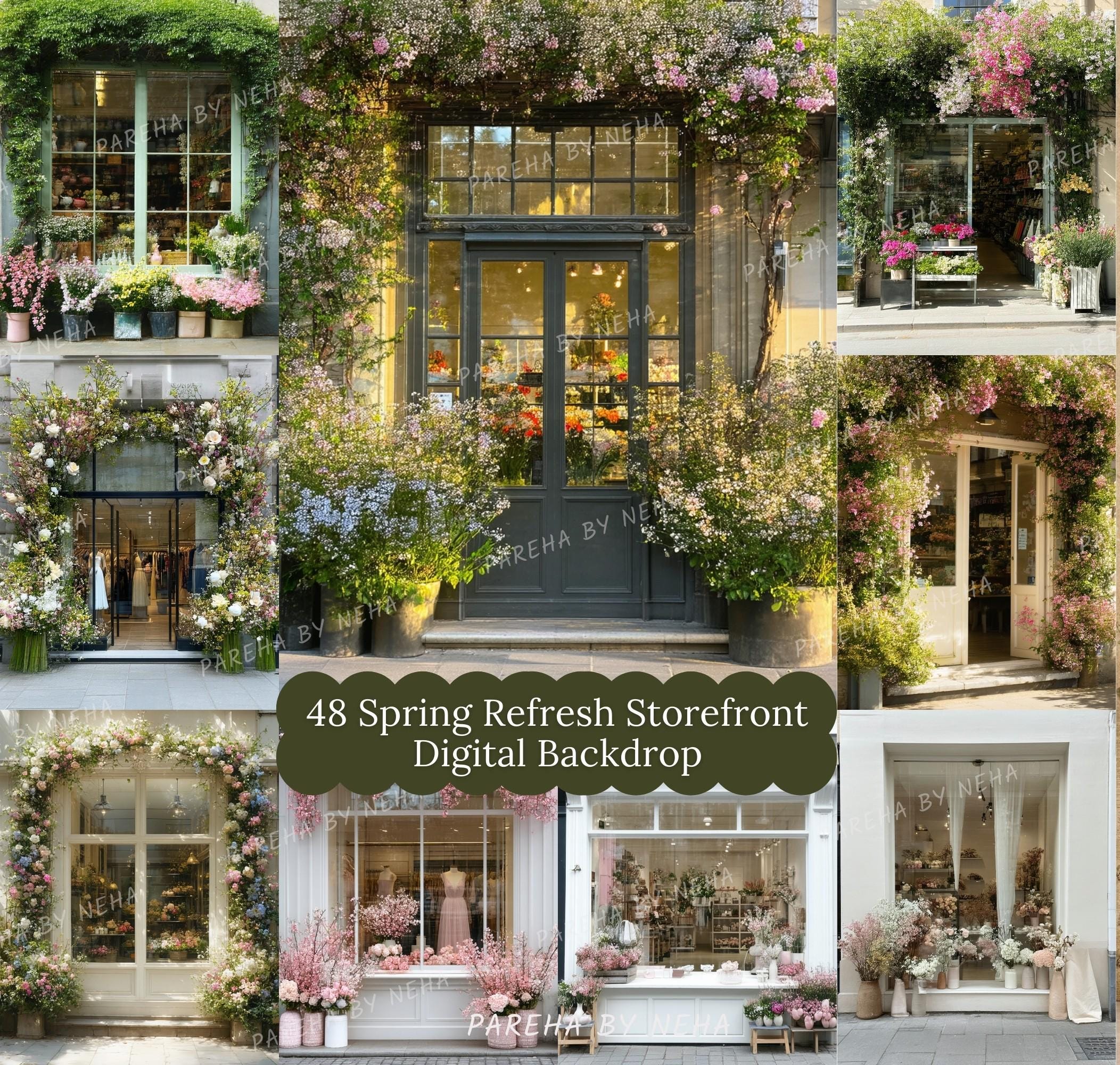 Store Backdrop Design 48 Spring Refresh Storefront Digital Backdrop for Photography | Floral ...