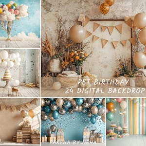 24 Pet Birthday Digital Backdrops: Festive Photo Backgrounds (JPG)