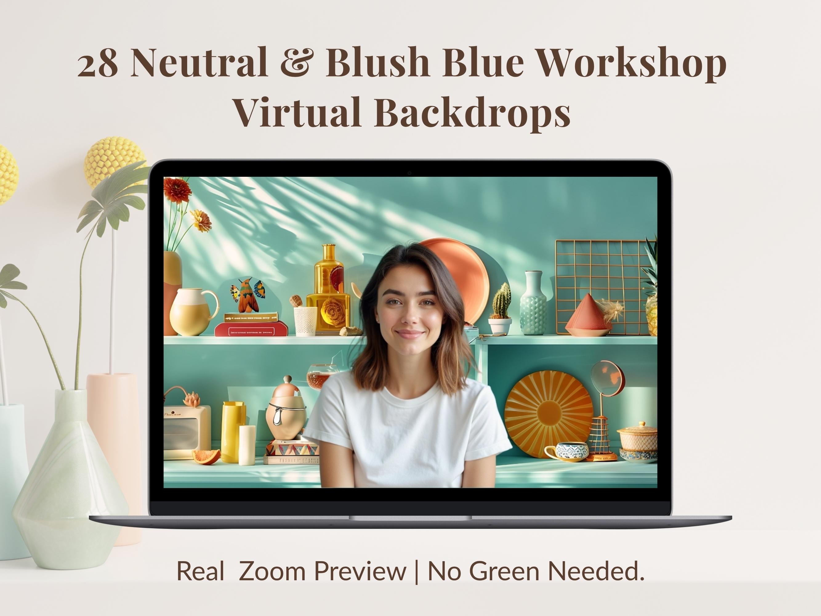Blush Blue Virtual Background, Neutral Workshop Design (digital ...