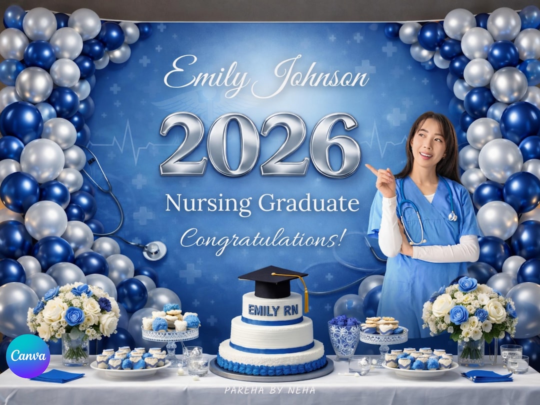 10 Nursing Graduation Digital Backdrop | RN Graduation Party | Nurse ...