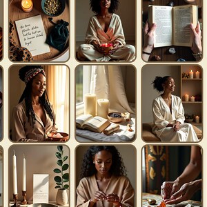 Black girl magic stock image with minimalist background and healing elements.