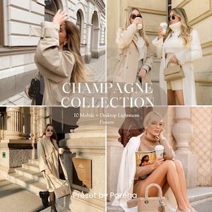 10 Champagne Lightroom Presets - Beige Blogger, Instagram, Mobile, Natural, Aesthetic Presets - Influencer Ready - No Filter