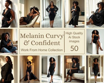 50 Curvy Melanin Women Stock Photos | Inclusive Plus Size Workspace Branding | Feminine Business Aesthetic | Faceless Diverse Marketing