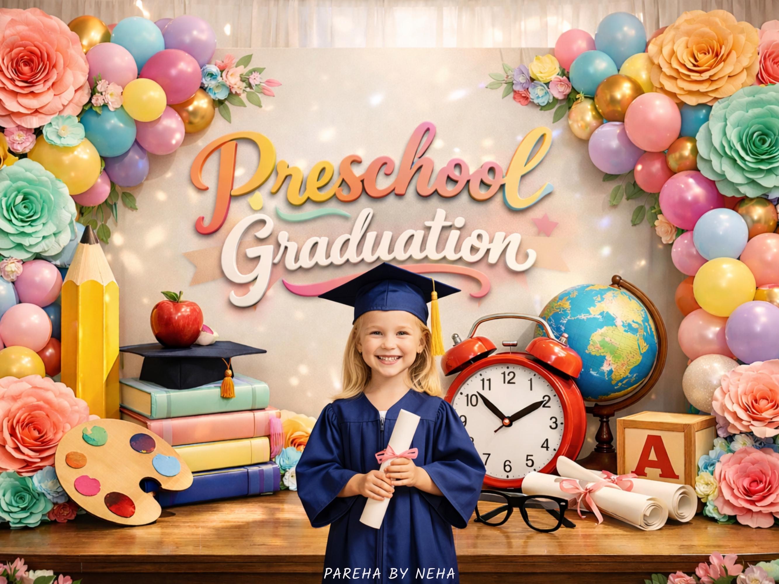 10 Premium Luxury Preschool Graduation Digital Backdrop for ...