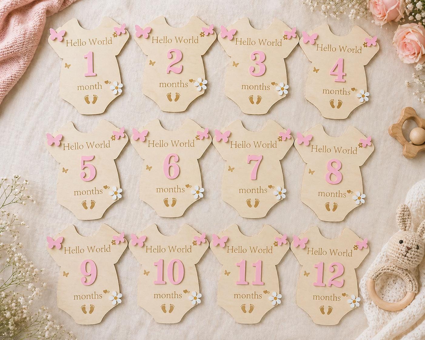 Baby Onesie Milestone SVG Laser Cut File | Jumpsuit Month Cards SVG ...