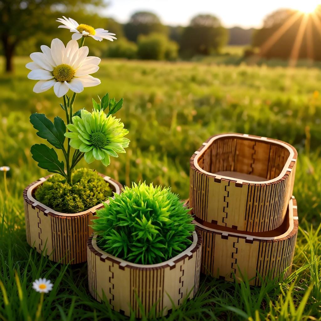Mini Wooden Flower Box SVG Laser Cut File | Small Vase Planter Box SVG ...