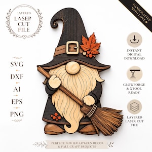 Witch Gnome with Broom Laser Cut File