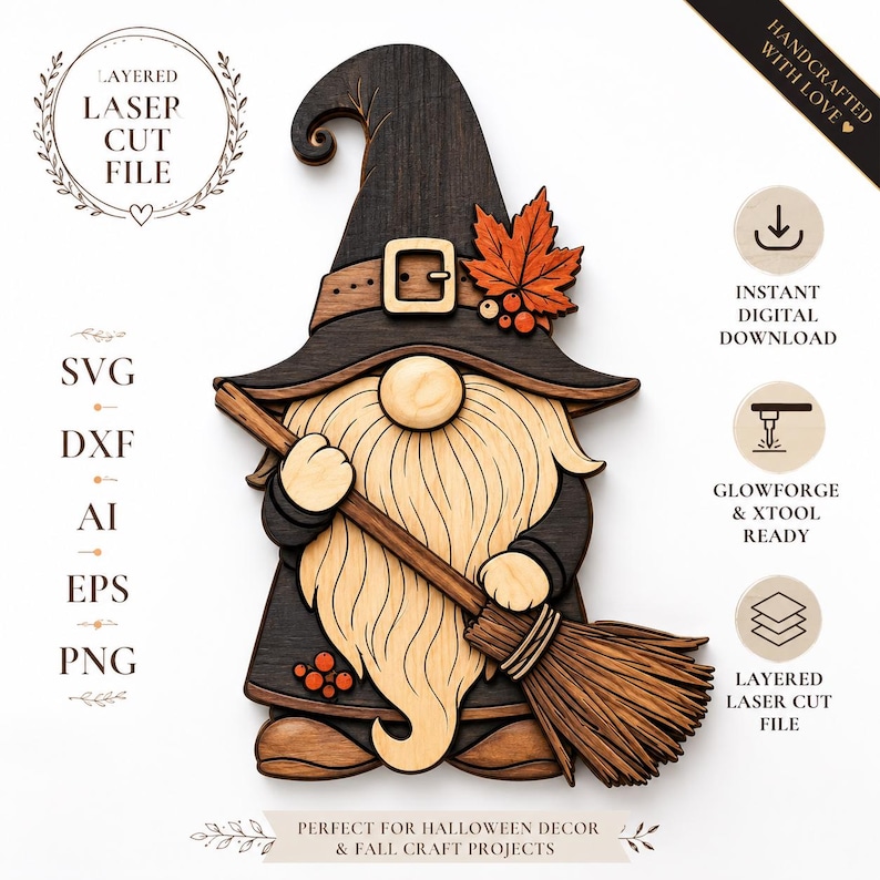 Witch Gnome with Broom Laser Cut File