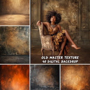 May include: A collage of digital backdrops with textured, aged backgrounds in various shades of brown, orange, and gray. The text "OLD MASTER TEXTURE 40 DIGITAL BACKDROP" is visible. The bottom of the image includes the text "PAREHA BY NEHA".