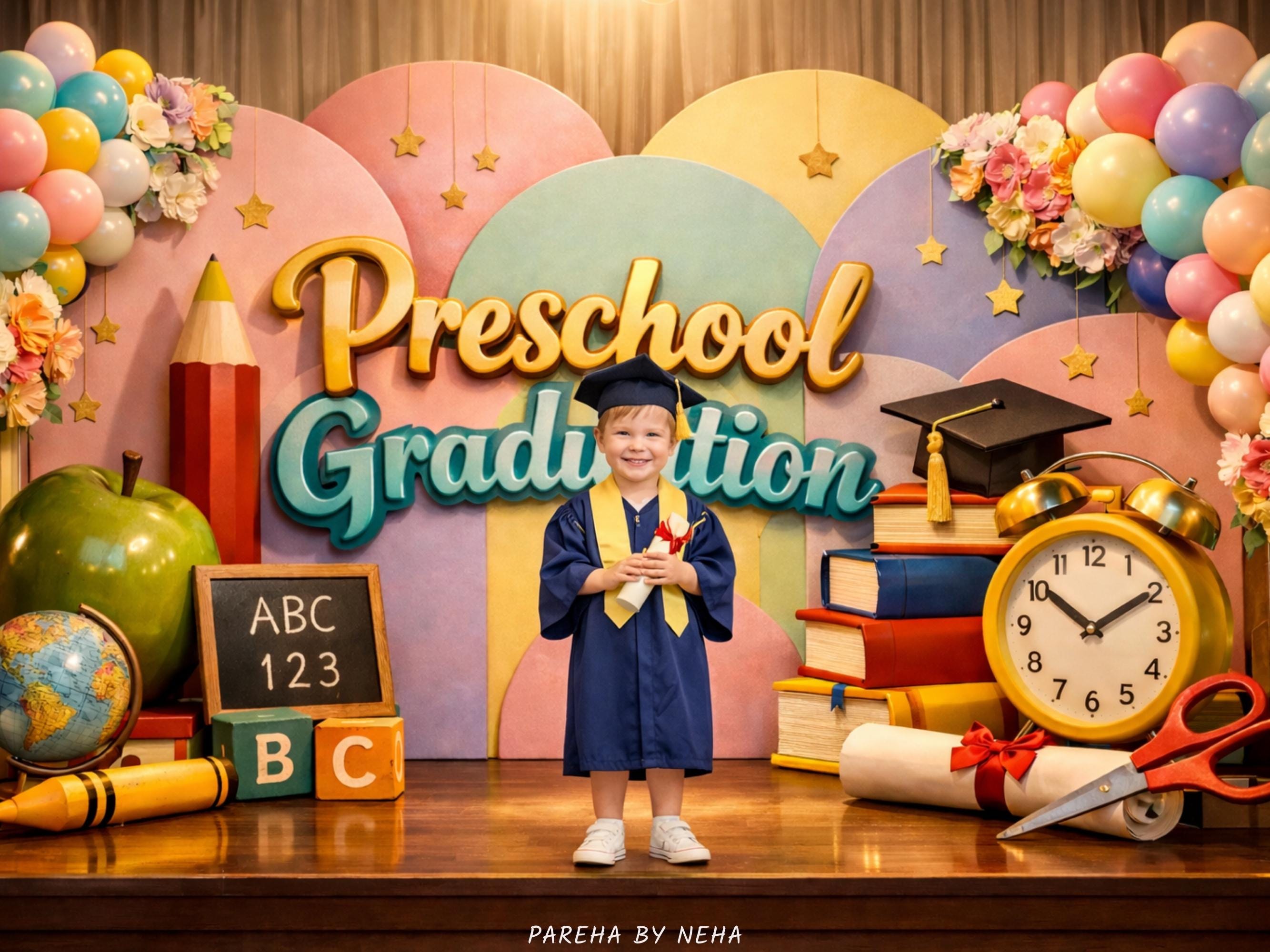 10 Premium Luxury Preschool Graduation Digital Backdrop for ...