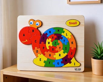 Schnecke ABC Puzzle SVG Laser Cut Datei | Alphabet Lernspielzeug SVG | Kinder Lernpuzzle Cricut Glowforge Montessori