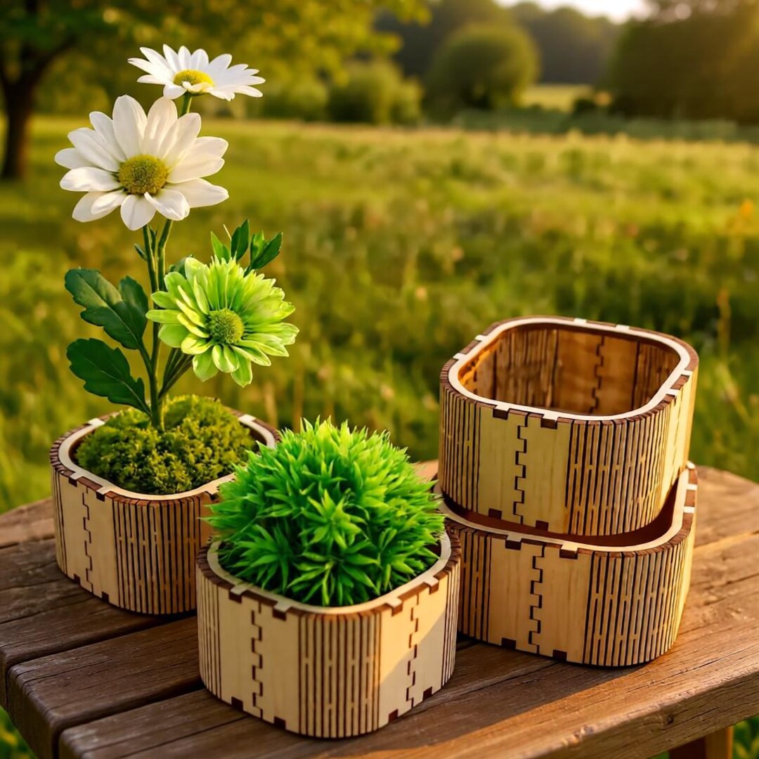 Mini Wooden Flower Box SVG Laser Cut File | Small Vase Planter Box SVG ...
