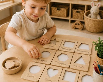 Kids Shape Stencil SVG Laser Cut File | Wooden Geometric Learning Shapes | Montessori Cricut Glowforge Template