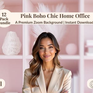 12 Pink Boho Chic Home Office Backdrops | Virtual Zoom Backgrounds | Feminine Workspace Decor | Aesthetic Download for Video Calls