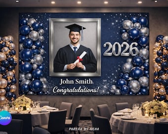 4 Foto bearbeitbare Abschlussfeier Digitale Kulisse Canva Vorlage Benutzerdefiniertes Bild hochladen Senior Portrait Hintergrund Abschlussfeier Fotodesign