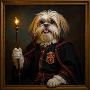 Custom Wizard Pet Portrait | Magic School Dog or Cat Art from Photo | Fantasy Gift for Pet Lovers, Kids, Couples & Pet Parents
