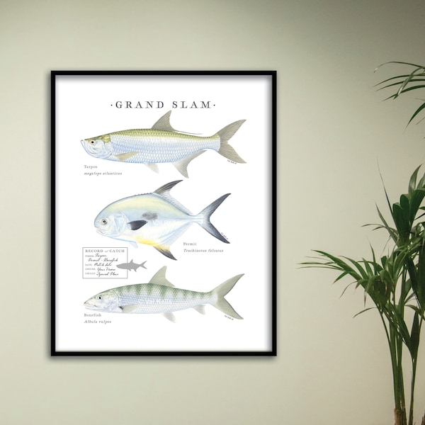 CUSTOM 11x14 Grand Slam Giclee prints with unique Catch stamps; Marlin Sailfish; Tarpon Permit Bonefish; Dolphinfish; Tunny Bluefish Striper