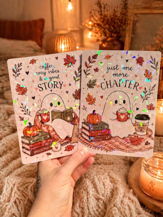 Cozy Autumn Kindle Inserts | Fall Aesthetic Kindle Decor | Pumpkin Spice Reading Vibes | Holographic Kindle Paperwhite Inserts