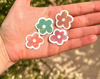 Glitter Flower Stickers, Pastel Floral Decals, Waterproof Vinyl Pack
