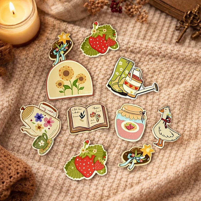 Cottagecore Sticker Pack | Cute Vinyl Stickers | Strawberry, Goose ...