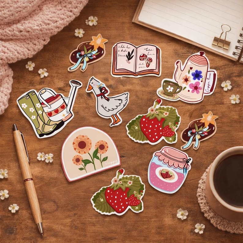 Cottagecore Sticker Pack | Cute Vinyl Stickers | Strawberry, Goose ...