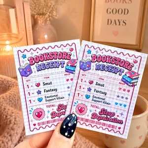Sticker kassabon boekwinkel | Sticker smut en fantasielezer | Sticker schurk met emotionele steun | Leuke leessticker pastel pastel G