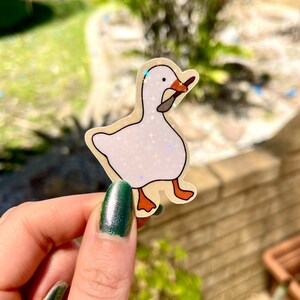 Silly Goose with Knife Glitter Vinyl Sticker,  funny Duck Decal for Joke Gifts, small waterproof glossy sticker, animals