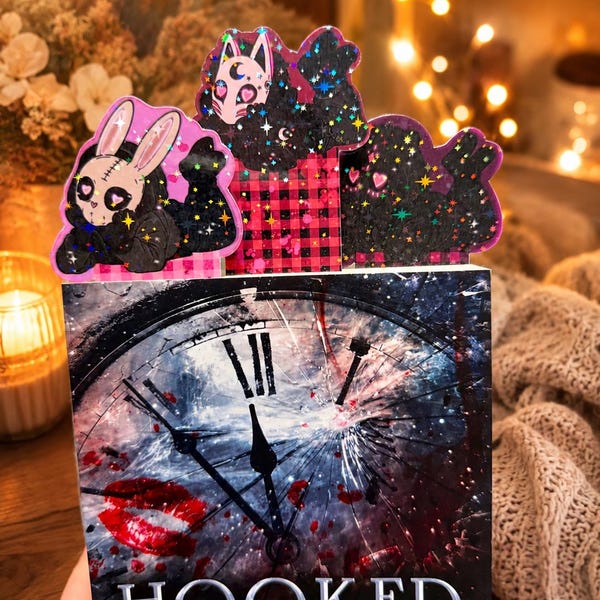 Dark Romance Bookmark | Cute Masked Men Bookmark | BookTok Reader Gift | Hand Illustrated Gingham Bookmark | Glitter Bookmark