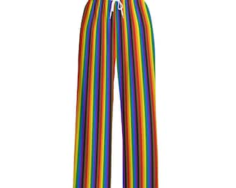 Philly Rainbow Pride Wide Leg Pants | Up to 6XL | Stripes in Colors of Philly Gay Pride Flag, LGBT Clothing, Gift for Gay, Queer