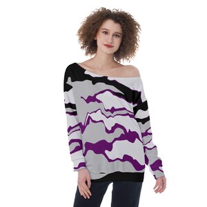Demisexual Pride Oversized Off-Shoulder Sweatshirt, Poured paint design, Ideal for Demisexuals, personalizable for color or text