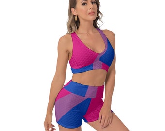 Bisexual Pride Sports Bra Suit, Gym Set for someone identifying as bisexual, LBGTQIA clothing, totally personalizable for color or text,