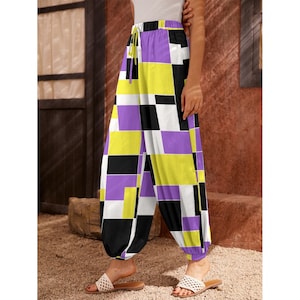 Pantalones de zanahoria de orgullo no binario, bloques de color de la bandera del orgullo no binario, orgullo de Enby, ropa LGBT, regalo para no binarios Enby NB hasta 6XL