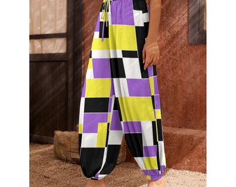 Non-Binary Pride Carrot Pants, Blocks of Color from Non-Binary Pride Flag, Enby Pride, LGBT Clothing, Gift for Non-Binary Enby NB Up to 6XL